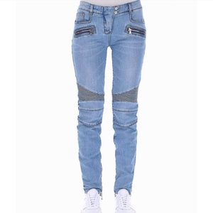 Balmain Blue with Tag Style Cotton Skinny Jeans